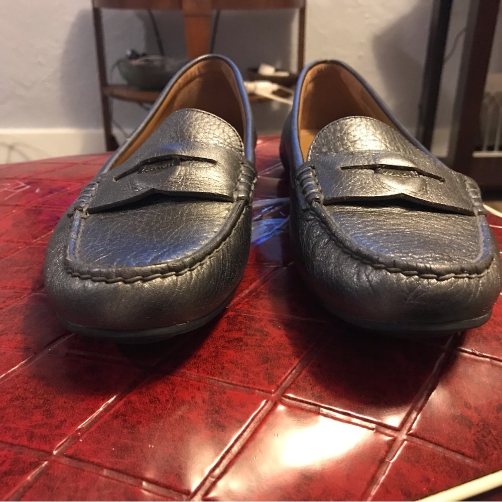 COACH Penny Metallic Silver Penny Loafer Slip On Driving Flat Shoes